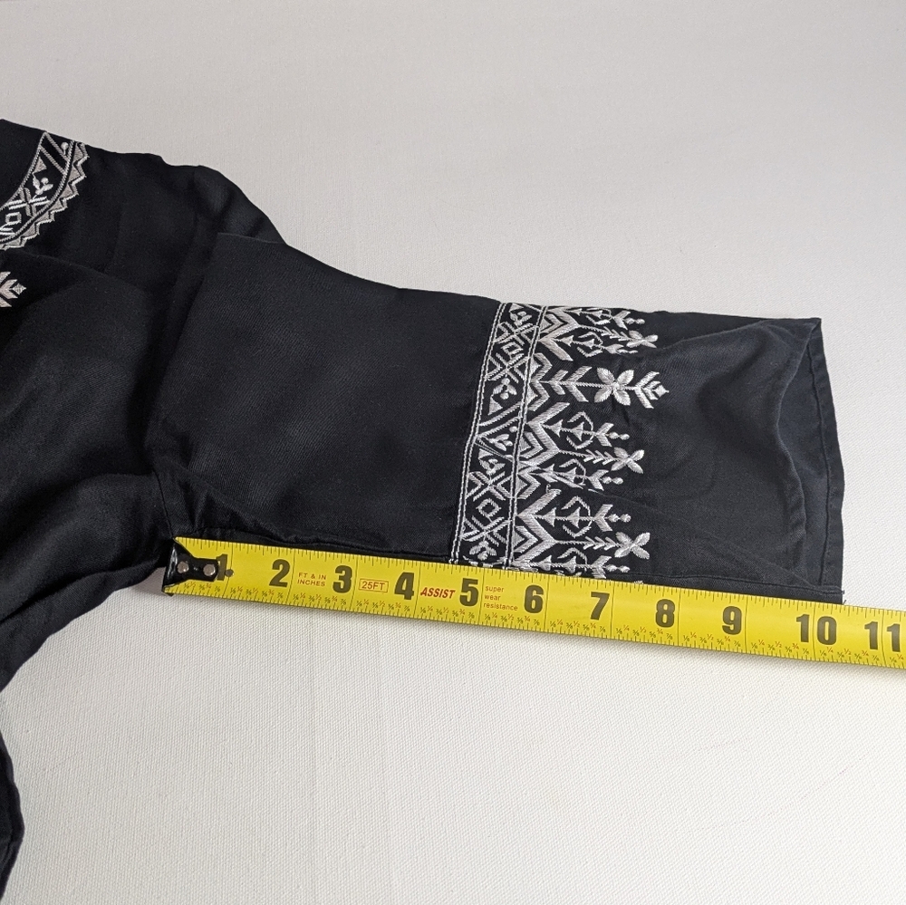 Tokio Talking New Embroidered Boho Mini Dress, Size M, Black White Embellished - Picture 15 of 16